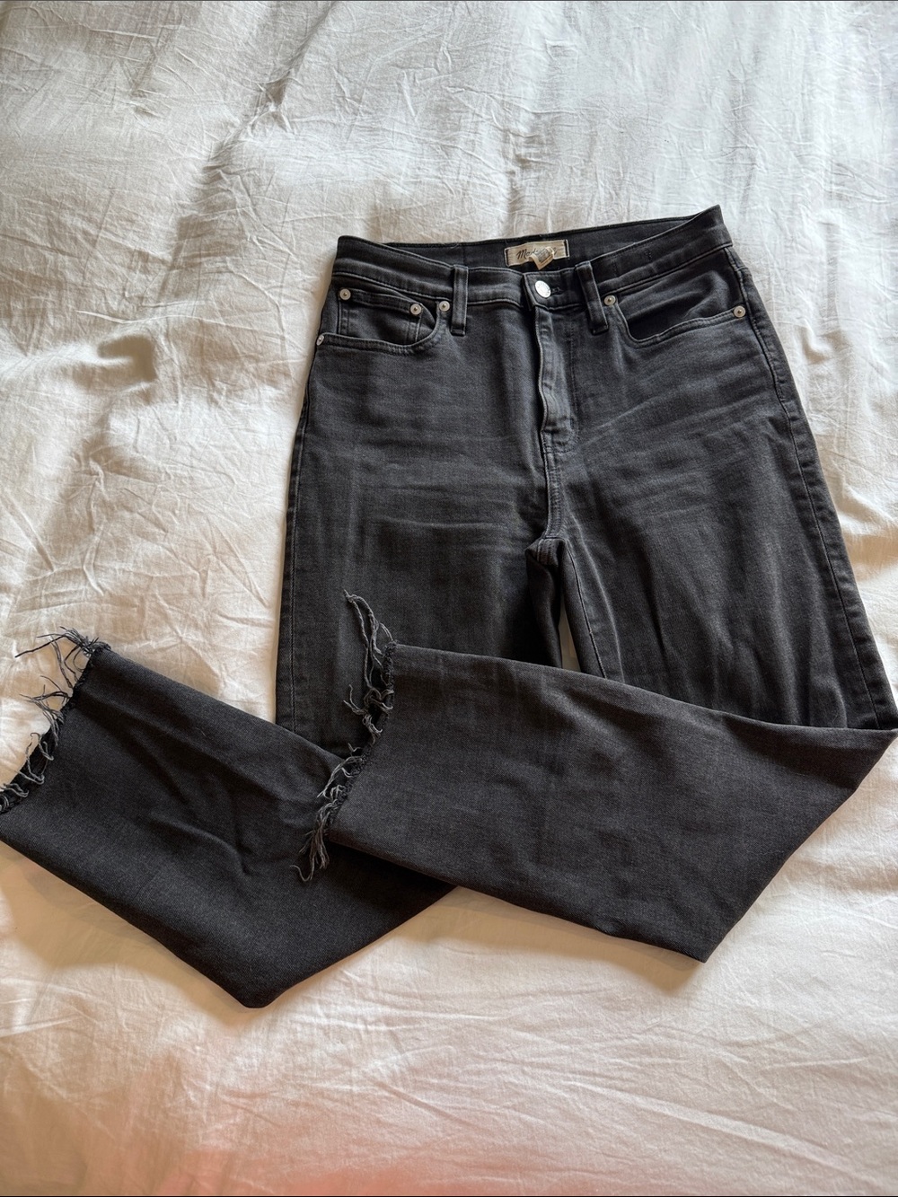 Madewell Black High-rise Slim Crop Boyjean with Frayed Hem